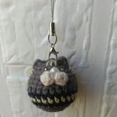 あみぐるみ ねこ ストラップ（青）