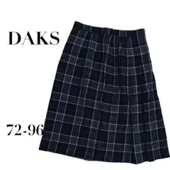 ダックス チェック柄プリーツスカート ウール混 ネイビー M 上品　72-96