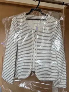 KUMIKYOKU ノーカラージャケット ホワイト・ネイビーストライプ