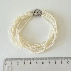 淡水パール 10連　ブレスレット　金具silver ライスパール