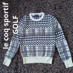 le coq sportif GOLF ロゴ刺繍 白×ネイビー ニット 総柄