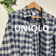 UNIQLOフランネルシャツ　チュニックワンピース チェック　ネイビー✖️グレーＬ