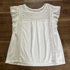 GU フリル ノースリーブ レースT ホワイト Lサイズ