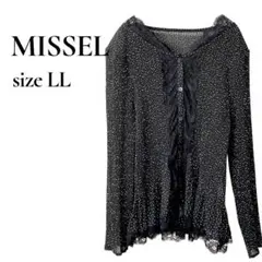 ミゼール　ドット柄シアー長袖カーディガン　黒　LL ￼大人可愛い　レース　総柄