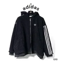 【1210】adidas フード付きプードルボアジャンパー 黒 M アディダス