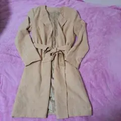 ベージュ スエード風 ロングコート ウエストベルト付き