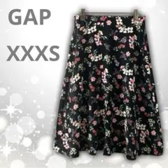 美品　GAP　ギャップ　花柄　フレアスカート　ブラック　XXXS　ひざ丈　総柄