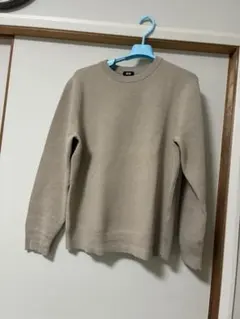 UNIQLO ベージュ ウォッシャブルミラノリブクルーネックセーター Lサイズ