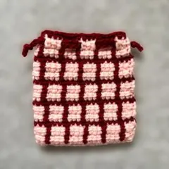 チェック柄ポーチ【赤×ピンク】ハンドメイド