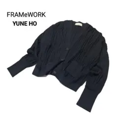 美品　ドルマンスリーブプリーツカーディガン　ニット　ゆったり　黒　YUNE HO