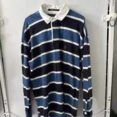 TOMMY HILFIGER 青白黒ストライプポロシャツ L