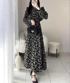 mily bilet 花柄 長袖 ロングワンピース