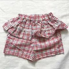 新品　130 パンツ　チェック　レッド　赤　フリル　レース