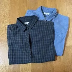 earth music&ecology チェック柄&ブルー長袖シャツ M