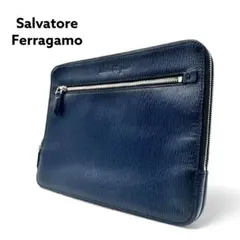 SalvatoreFerragamo レザー クラッチバッグ ネイビー