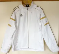 adidas ナイロンジャケット　ホワイト　ゴールド　CLIMAPROOF