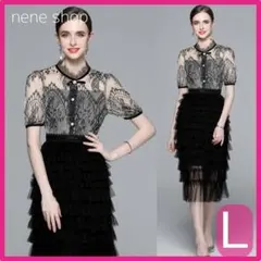 パーティードレス フォーマルドレス 結婚式 二次会 シアー パール 上品 L