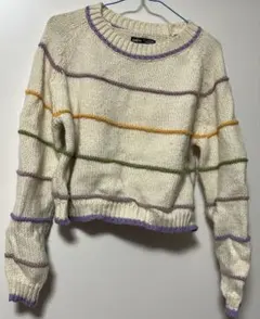 ストライプデザイン長袖ニットセーター