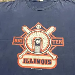 90s USA製 ILLINOIS インディアンヘッド ガレッジプリント ナス紺