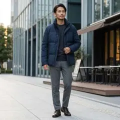 G8219*ナノユニバース☆ダウンジャケット☆ネイビー☆Lサイズ☆ダウン80%