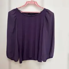ANAYI アナイ　7分袖 シフォン切り替え カットソー パープル　カシミヤ混のサムネイル