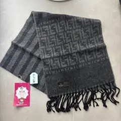 【クリーニング済】FENDI ロゴパターン マフラー グレー