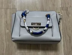 グレー ハンドバッグ 編み込みハンドル