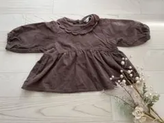 ブラウン コーデュロイ フリル襟 シャツ