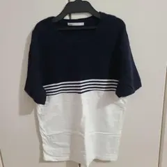 ikka ネイビー ホワイト ストライプ Tシャツ Mのサムネイル