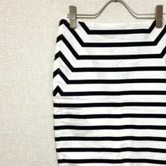 ZARA TRF ひざ丈タイトスカート ボーダー バックスリット ストレッチのサムネイル