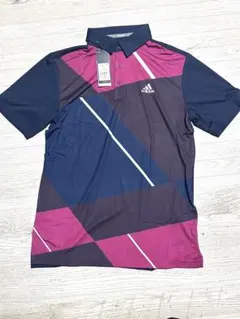 新品タグ付きadidas ジオメトリックポロシャツ ネイビー/ワインレッド　L