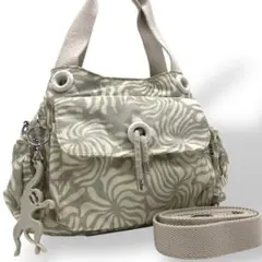 キプリング トートバッグ 2way ナイロン グレー系 総柄 モンキーチャーム