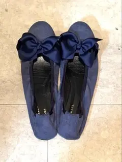 BEAMS September moon リボン バレエシューズ ネイビー