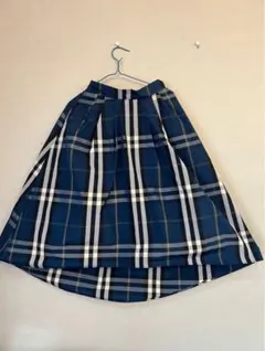 オ*チ様 ネイビーとホワイトのチェックフレアスカート　裏地付き