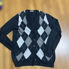 アーガイル柄 長袖カーディガン 紺色&グレー