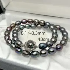 【希少】 本真珠 パール ネックレス 8.1〜8.3mm ブラック マルチ