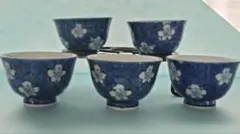 ☆ヴィンテージ☆有田焼　源右衛門窯　古染風梅紋湯呑5客