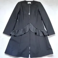 近年 完売品◎アベニールエトワール フリルノーカラーコート ダブルジップ 黒36