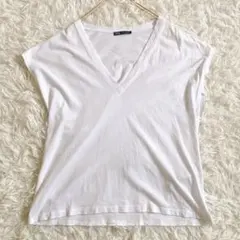 ZARA Vネック カットソー フレンチスリーブ ホワイト M～L相当