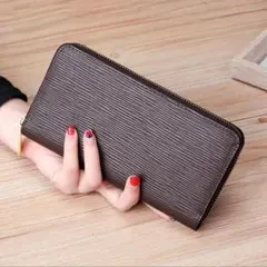 本革ラウンドファスナー長財布（コーヒー）ウォレットサイフカードケースカード024