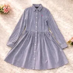 【極美品】ポロラルフローレン ストライプ シャツワンピース Aライン 14