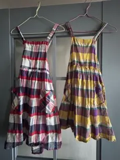 チェック柄サロペットスカート2点セット　110.120 姉妹コーデ