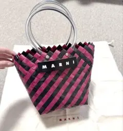 MARNI マルニ チェック柄 ピクニックバッグ かごバッグ クリアハンドル 