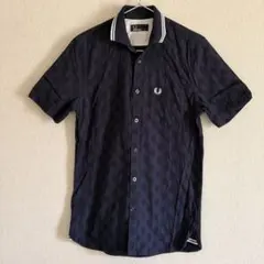 【美品】フレッドペリー ジャガード ドット柄 半袖シャツ 紺 M8333