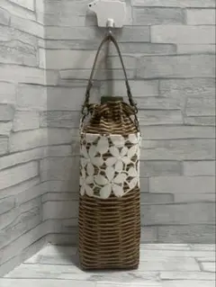 ハンドメイド　ペットボトルカバー　リアルバスケット　レース　茶　②