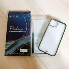 iPhone13 ケース　スマホケース　緑 × 金　ガラスフィルム付き