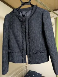 ノーカラーツイードジャケット ネイビー　サイズ38