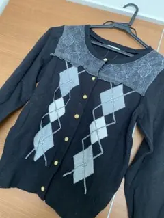 新品タグ付き★アクシーズファムaxes アーガイル柄カーディガンMレース黒