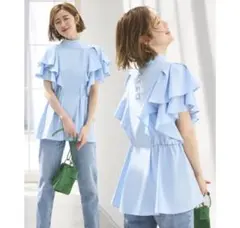 試着のみ　ルイルエブティック【前後2way】パールボタンフレアスリーブブラウス