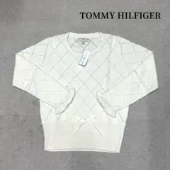 ★新品★ トミーヒルフィガー アーガイルシアー透かし編みニット リボン付き L